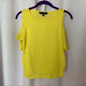 Topshop Tall Cold Shoulder Ribbed Yellow Top